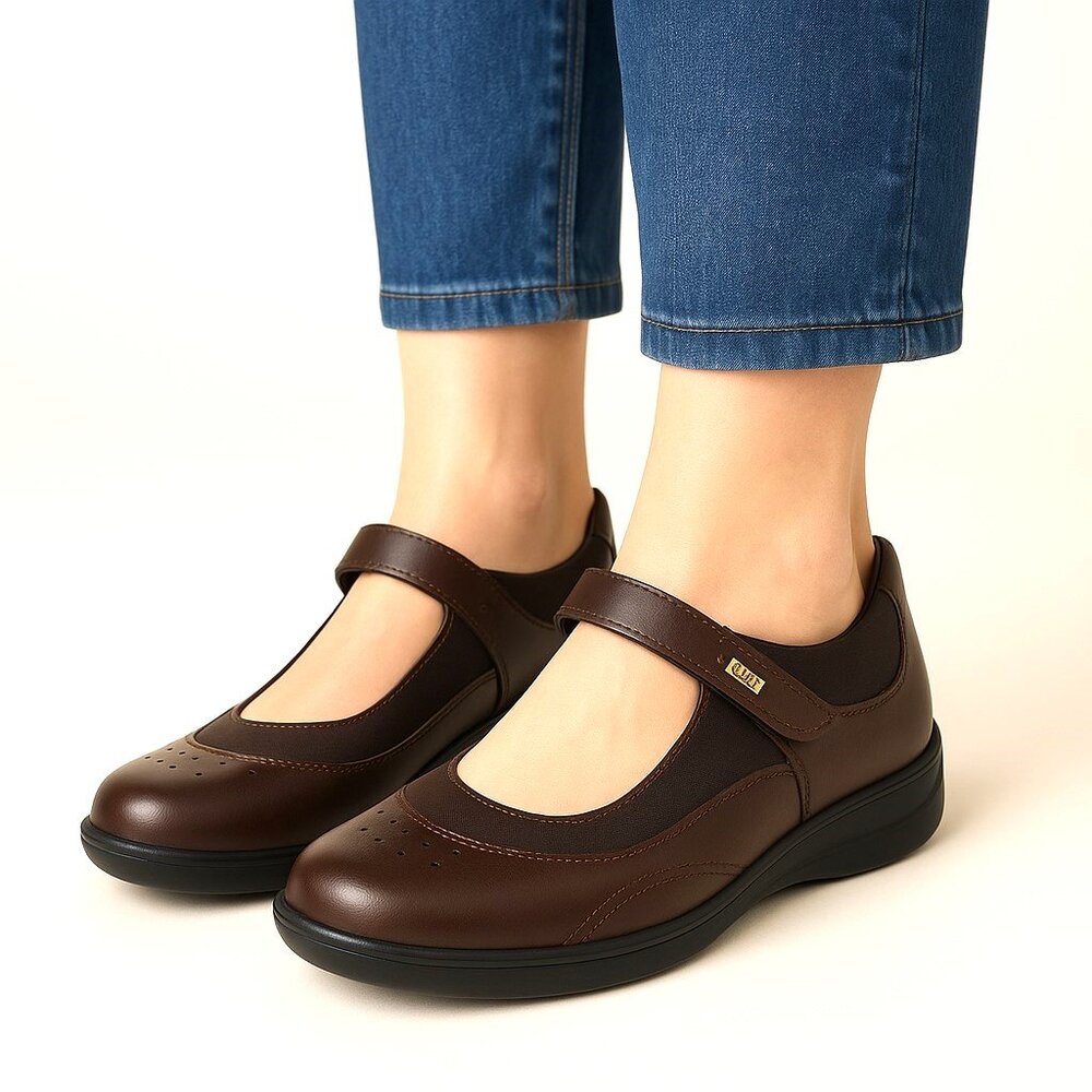 Drew Rose Brown Combo Mary Jane Comfort Flats Womens Size 6.5W EUC